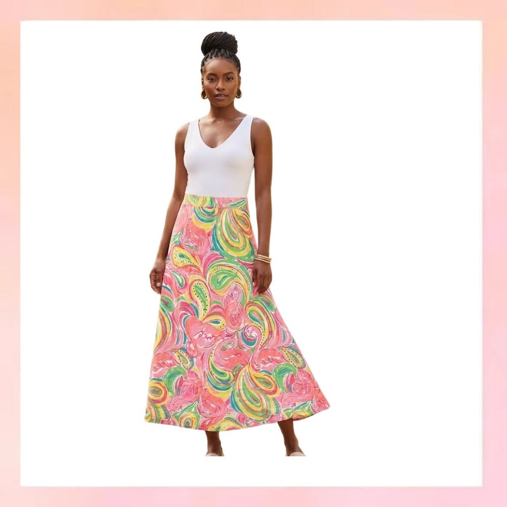 Lilly Pulitzer Pink Flamingo Paisley "All Nighter" Marnie Maxi Skirt Small